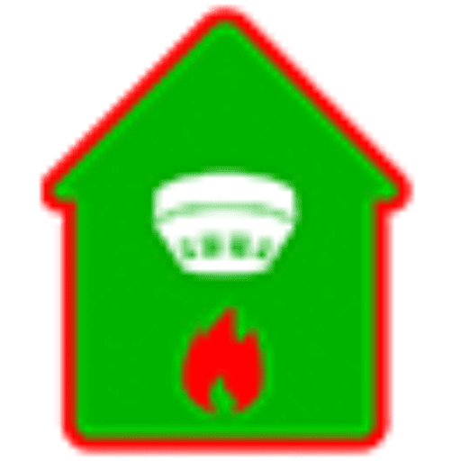 icon of green house witth red flame below a white smoke detector